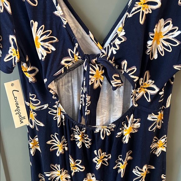 Loveappella Navy and Yellow Floral Midi Dress Stitch Fix size Medium - Picture 5 of 5